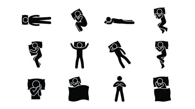 Various sleeping positions illustrated with simple black line icons