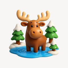Fototapeta premium Cute moose winter scene