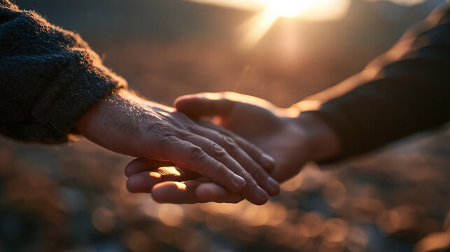 Close-Up of Hands Holding in Warm Sunset Light