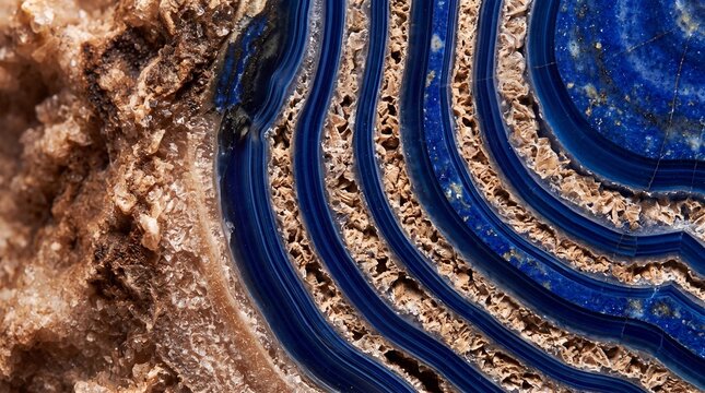 Macro Close-Up of Blue Banded Agate Mineral Slice