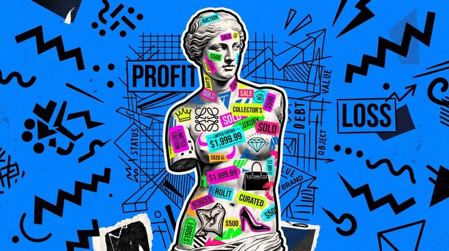 Pop Art Collage of Classical Statue with Price Tags