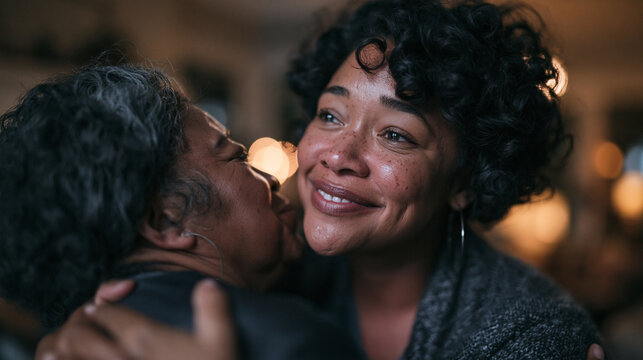 Affectionate Adult Daughter Hugging Her Senior Mother