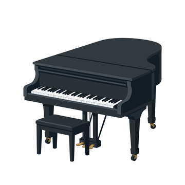 Elegant Black Grand Piano with Matching Bench for Music Enthusiasts.