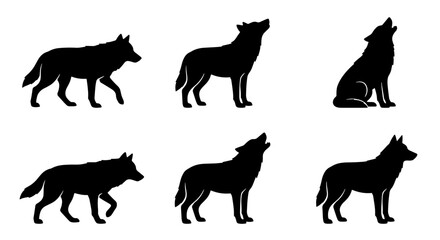 Obraz premium Wolf Silhouettes, Wild Animal Poses, Nature Wildlife Vector Icons, Canine Spirit