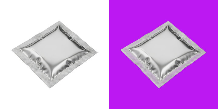 Silver metallic foil square condom wrapper mockup