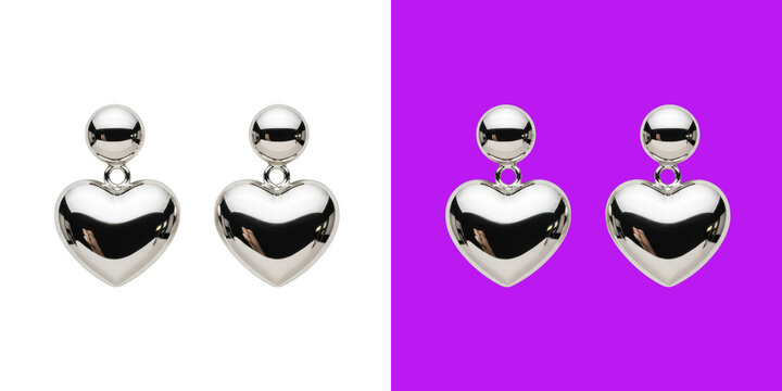 Shiny silver heart shaped dangle earrings pair for elegant fashion jewelry collection