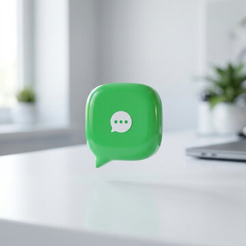 Modern Green Messaging App Icon &ndash; 3D Chat and Digital Communication Concept