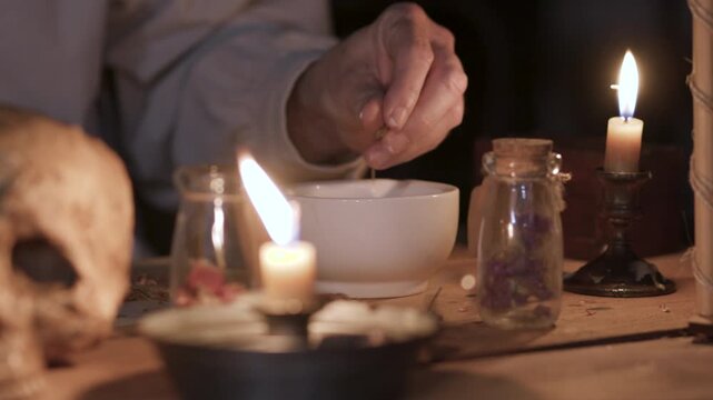 Halloween Apothecary Mixing a Herbal Potion