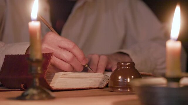 Handwriting in an Antique Book with a Dip Pen