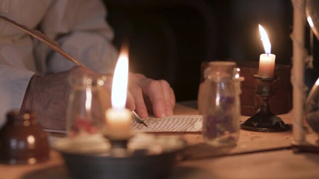 Old Apothecary Recording Herbal Medicine Recipe with Quill Pen