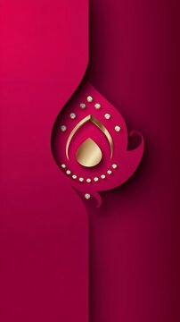 Luxury deep magenta background with elegant golden teardrop cutout, glowing jewels and 3d paper cut layers for premium designs