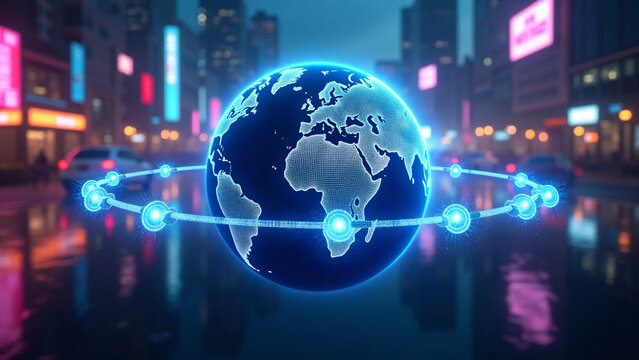 Satellite Network Over Earth Futuristic Communication