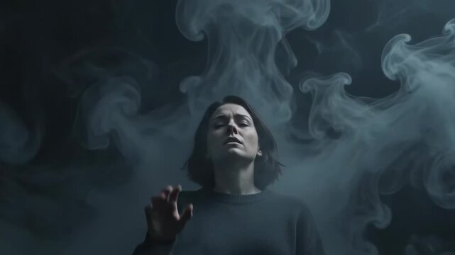 Distressed woman suffering from mental illness hearing screaming inner voices
