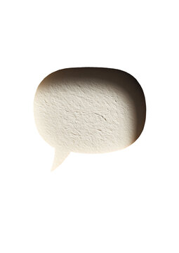 Beige speech bubble on black background, heavily textured, lit from upper right
