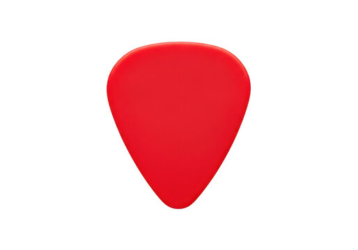 A single red guitar pick for playing music isolated on transparent background