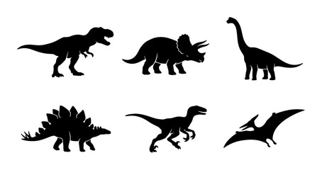 Dinosaur Silhouettes Vector Set: Prehistoric Creatures Collection for Kids and Education © Harun