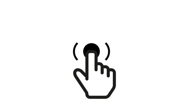 Animated black hand cursor clicking with ripple effect on white background. Ideal for UI design, web interaction, tutorials, and touch screen concepts.