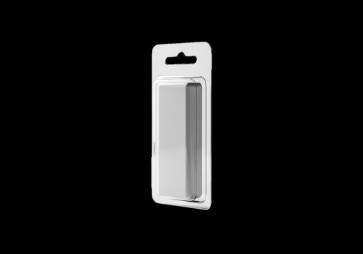 Blank plastic blister packaging for retail product display isolated on transparent background