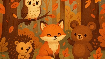 Fototapeta premium Cute woodland animals desktop wallpaper