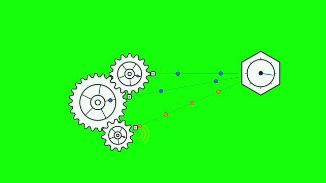 Abstract Gear Mechanism Motion Graphics on Green Screen Background
