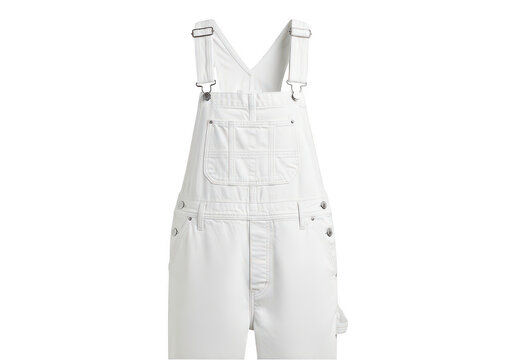 White denim overalls for fashion and work wear isolated on transparent background