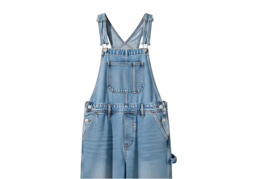 Blue denim jean overalls for casual fashion isolated on transparent background