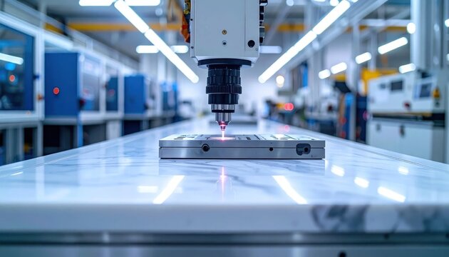 Industrial robotic arm in factory setting.