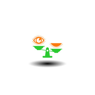Vector illustration of seesaw imbalance with eye open and eye closed. Symbol of cultural bias. Icon of discrimination or diversity awareness.