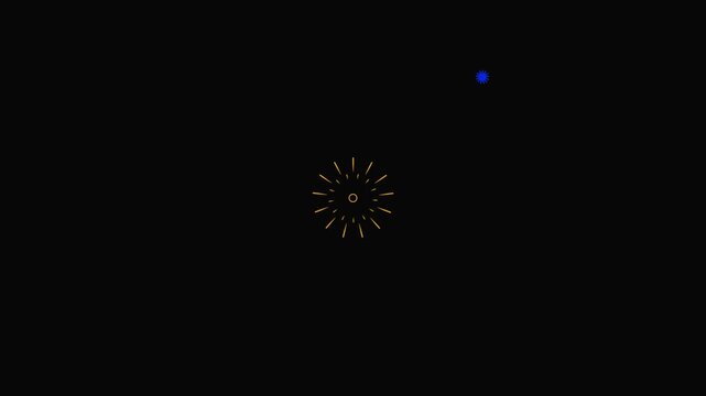 Dynamic circle fireworks blast animation featuring hand drawn doodle explosions, white line shapes, glowing sparks, shiny glitter trails, flat vector effects, motion graphics, black background 4k