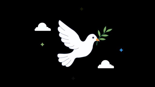 Animation of a pigeon carrying a branch
