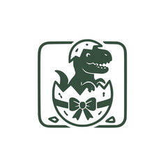 Cute Baby Dinosaur Hatching from Christmas Gift Egg Vector Icon © musfiq_0