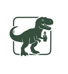 T-Rex Dinosaur Holding Lit Winter Holiday Candle Vector Icon © musfiq_0