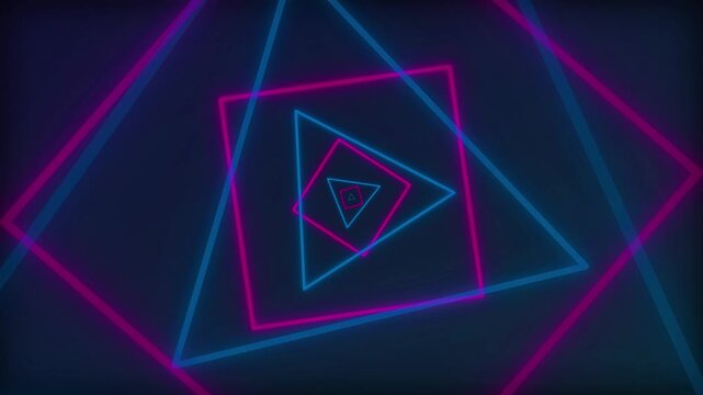 Neon triangle tunnel motion background loop