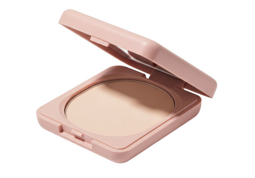 Open face powder compact case with mirror isolated on transparent background