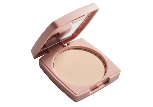 Pink face powder compact with mirror for makeup isolated on transparent background