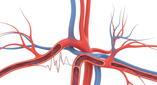 3D Medical Illustration of Human Blood Vessels showing Arteries and Veins with Pulse