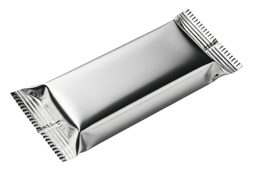 Small silver candy bar wrapper blank packaging isolated on transparent background