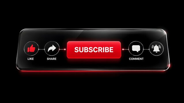Transparent glassmorphism user interface bar with subscribe like share and comment social media icons