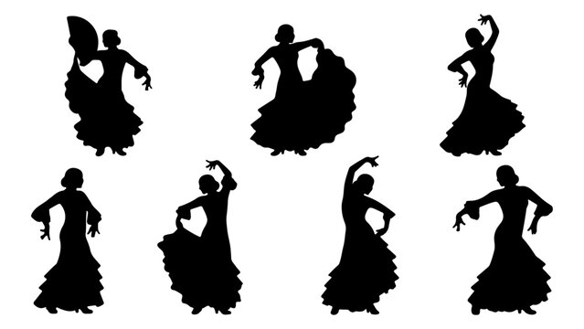 Silhouettes of Women Dancing in Traditional Attire.