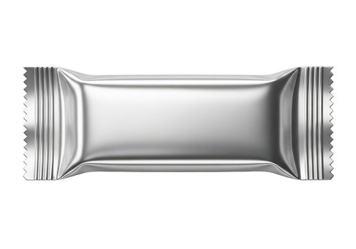 Silver metallic snack bar food wrapper packaging isolated on transparent background