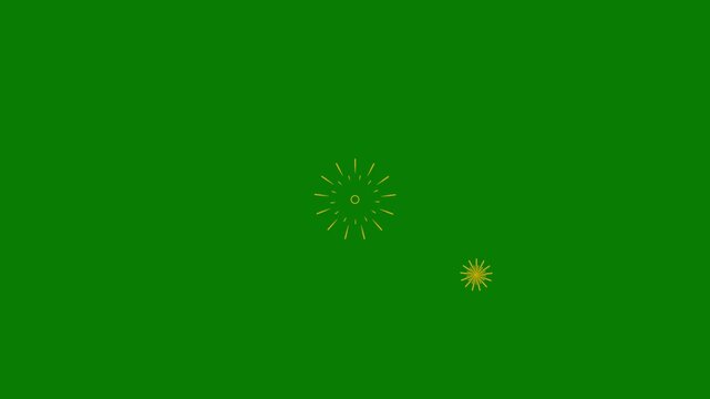 White line fireworks circle animation with dynamic blast shapes, glowing geometric spark trails, flat vector explosion effects, hand drawn doodle bursts, shiny motion graphics, green background 4k