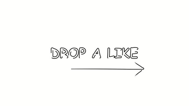 Drop a like. Contour drawing business text animation with arrow, direction. Continuous line word. Isolated message on white. Video 4k object illustration self-drawing. Minimalist continuous line drawi