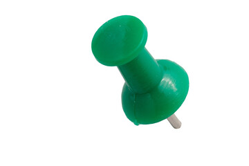 Green push pin lying diagonally isolated on transparent background for location marking and notice...