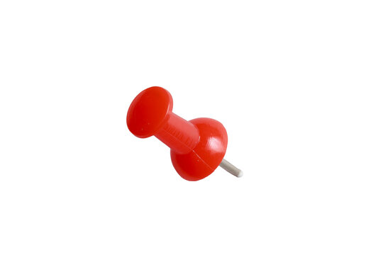 Red push pin lying diagonally isolated on transparent background for location marking and notice concept