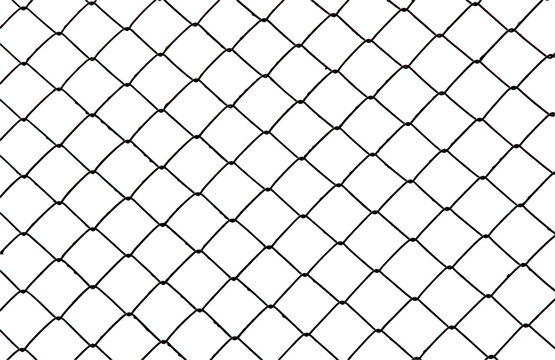 Chain link wire fence mesh pattern isolated on transparent background for boundary security concept