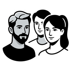 Obraz premium Three diverse people avatars showing a bearded man and a smiling woman