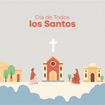 All Saints' Day Religious Celebration with Cross and Worshippers
