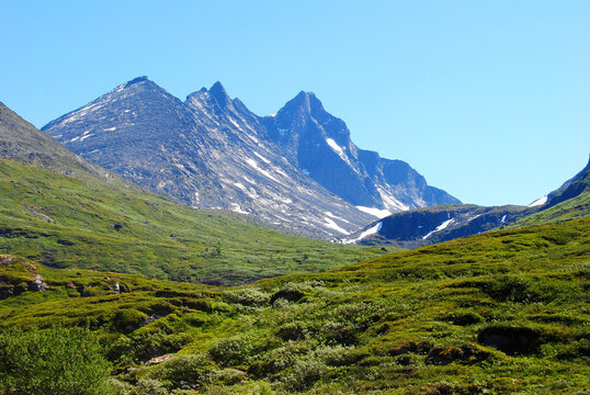 Mountain landscape along the scenic Sognefjellet road in Norway