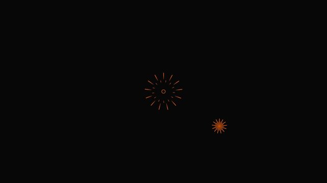Glowing geometric firework circle explosion white line bursts,shiny spark trails circular blast effects,flat vector cartoon animation glitter dust particles festive motion, clean black background 4k