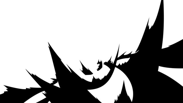 Bold black and white manga shock wave with sharp sweeping shapes, explosive directional movement and a powerful central impact, creating a dramatic comic action effect for anime illustrations.